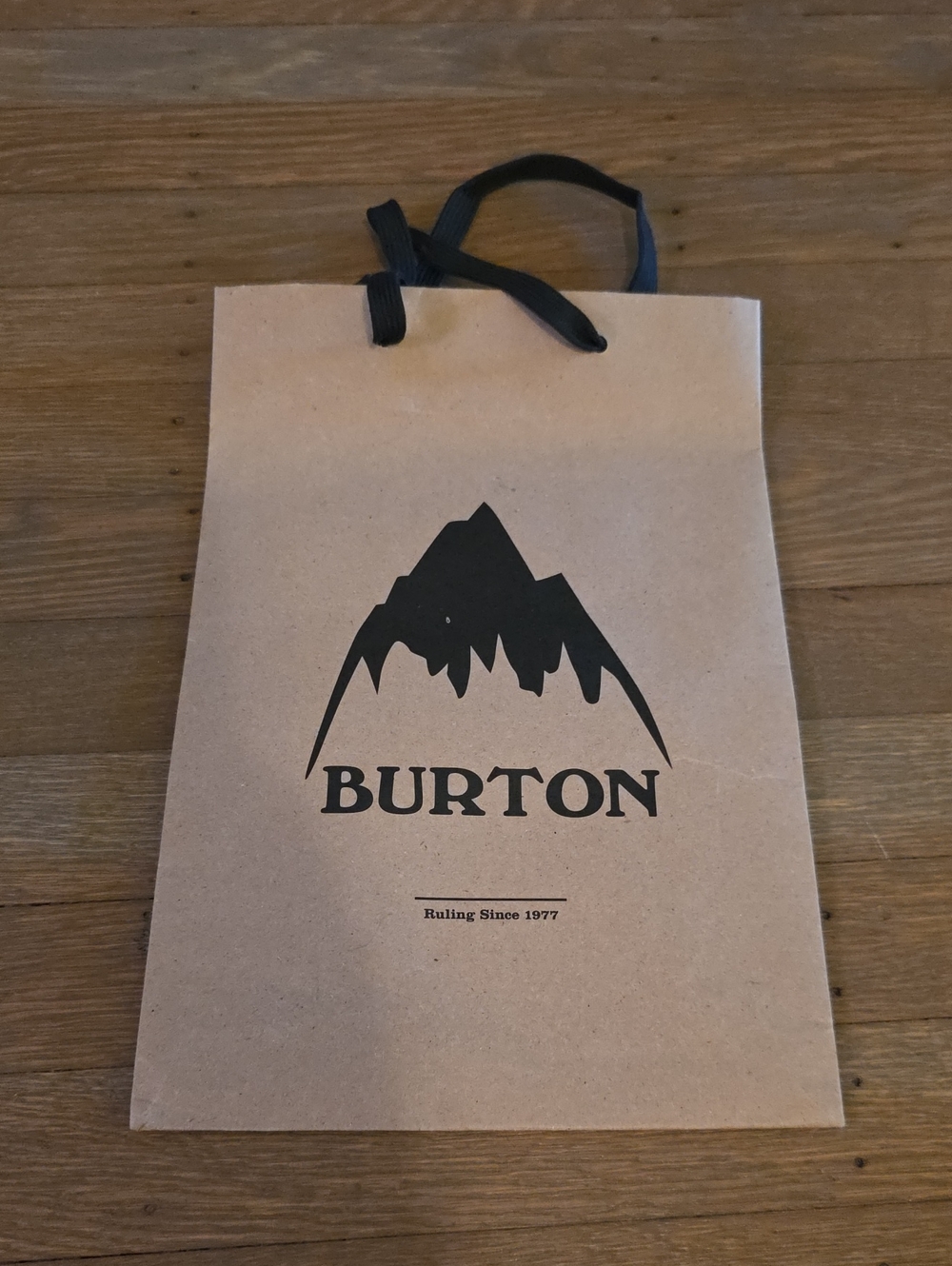 Burton Brown Paper Shopping Bag with Black Logo and Handles 12x8"